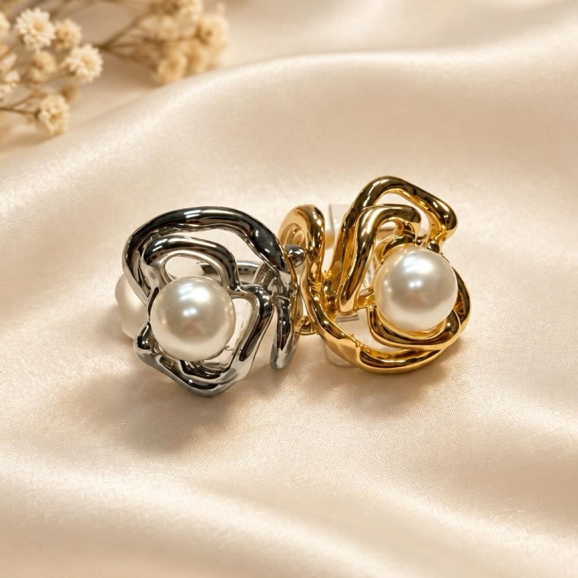 Anillo flor y perla