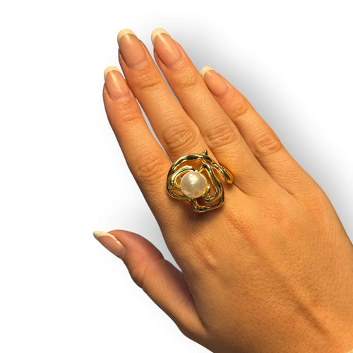 Anillo flor y perla